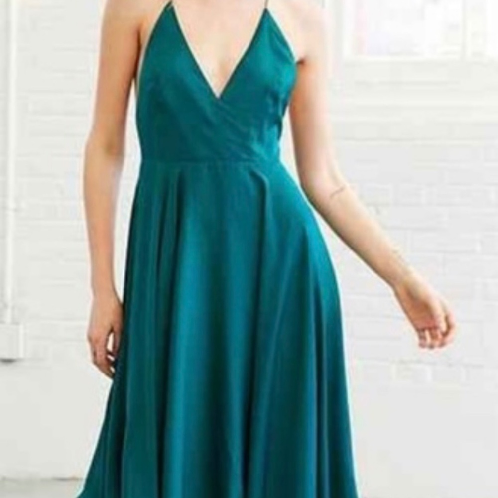 Urban Outfitters Kimchi Blue Green Satin Midi Dress